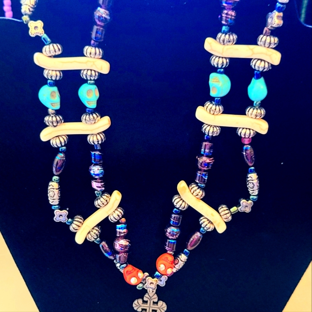 Skulls and Bones 2 Strand Necklace